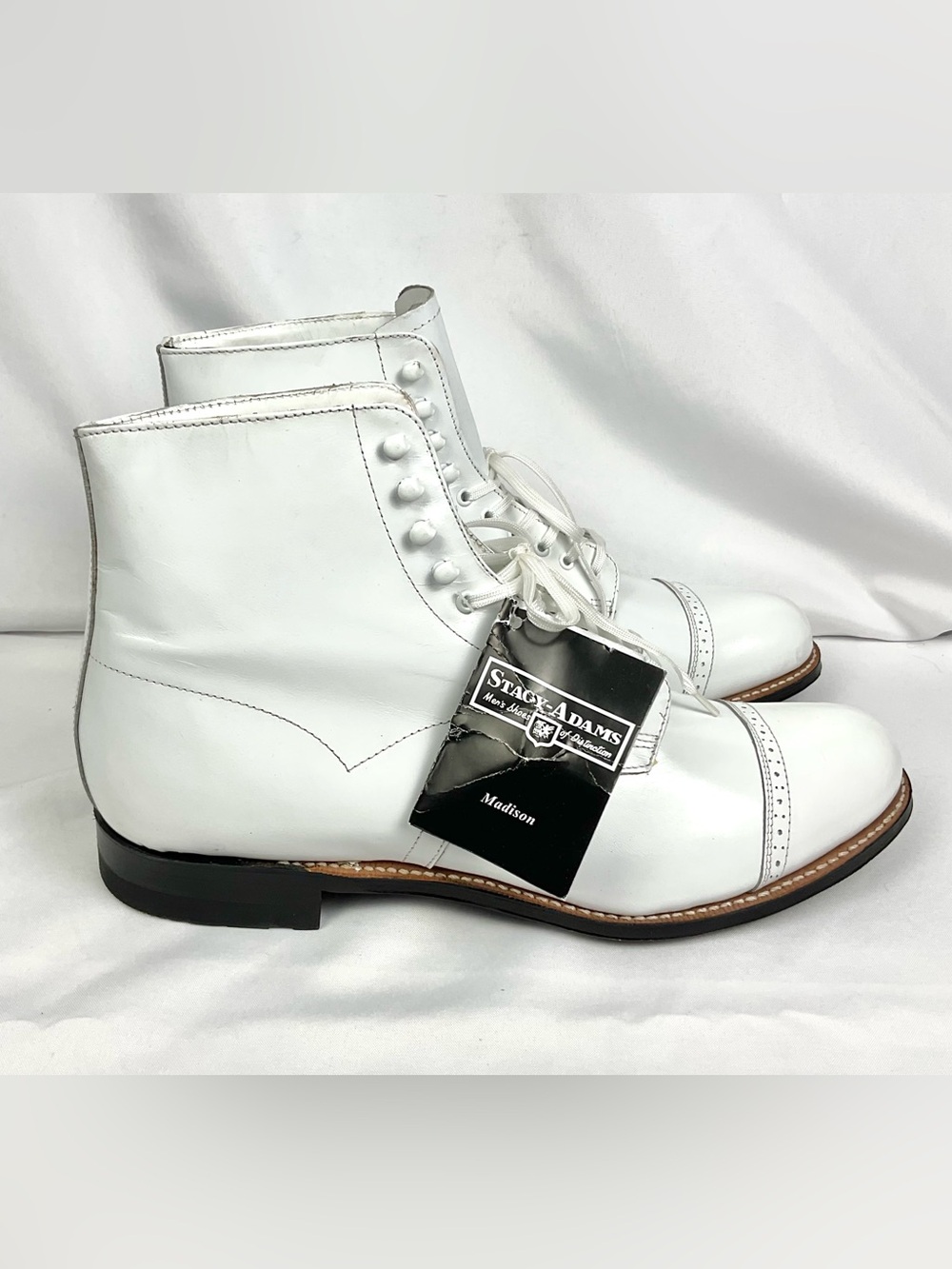 Stacy Adams White Boots Leather Madison Cap Toe Dress Boot Brand New Sz 10